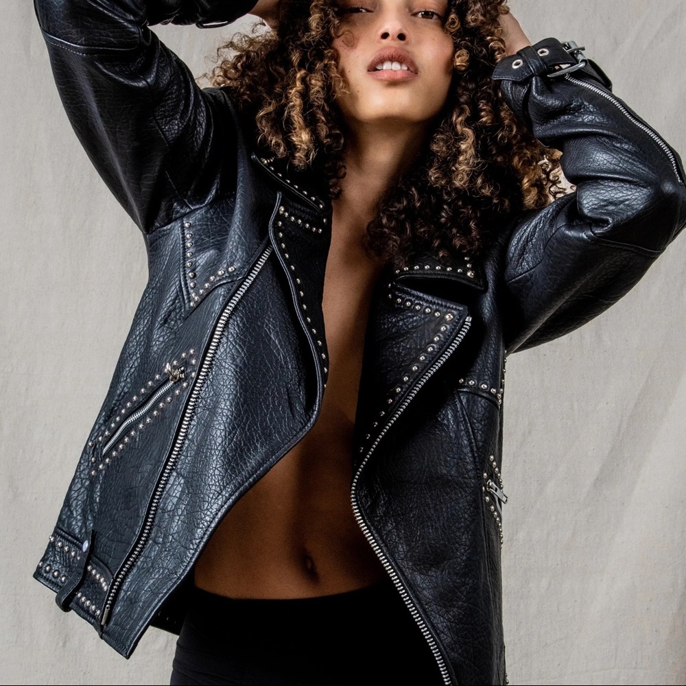 NWOT FREE PEOPLE X UNDERSTATED LEATHER BLACK PEBBLED JACKSON MOTO JACKET Z450-0